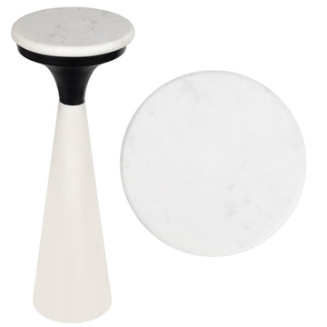 Oliver 22.25" Mid-Century Glam Retro Metal Drink Table with Marble Top
